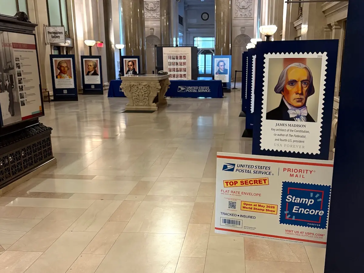 Figures of the Revolution stamp signage at the FDOI event at Smithsonian National Postal Museum